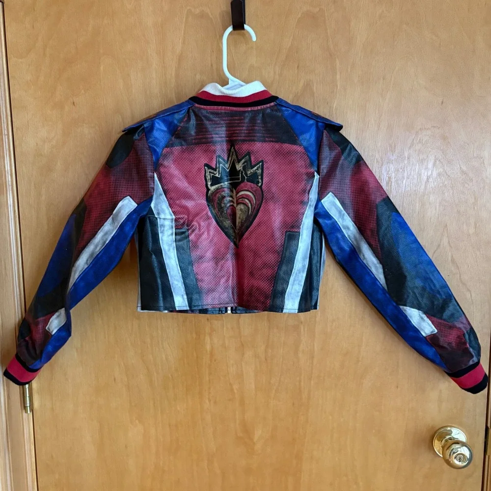 Disney Descendants Red Moto Jacket Kids 11/12 Red Blue Faux Leather Cropped